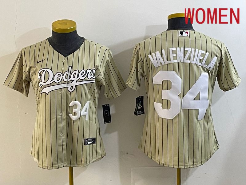 Women Los Angeles Dodgers #34 Valenzuela Green Stripe Game 2024 Nike MLB Jersey style 2